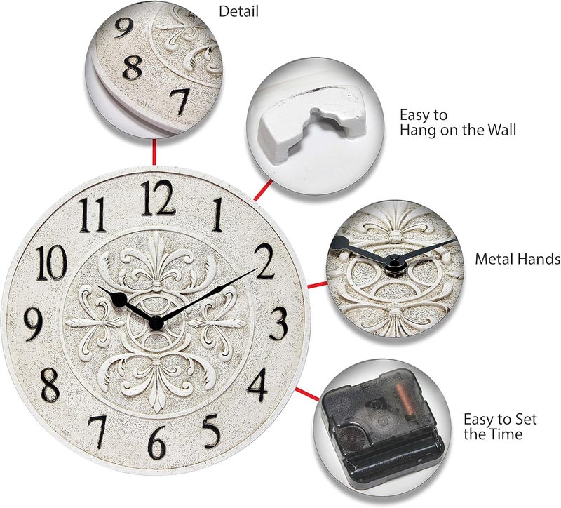 Infinity Instruments Blanc Fleur 15 inch Decorative Outdoor Wall Clock for Garage, Patio, Backyard, Outdoor Wall, Fence Vintage Ivory Antique Easy to Read Battery Operated - Image 5